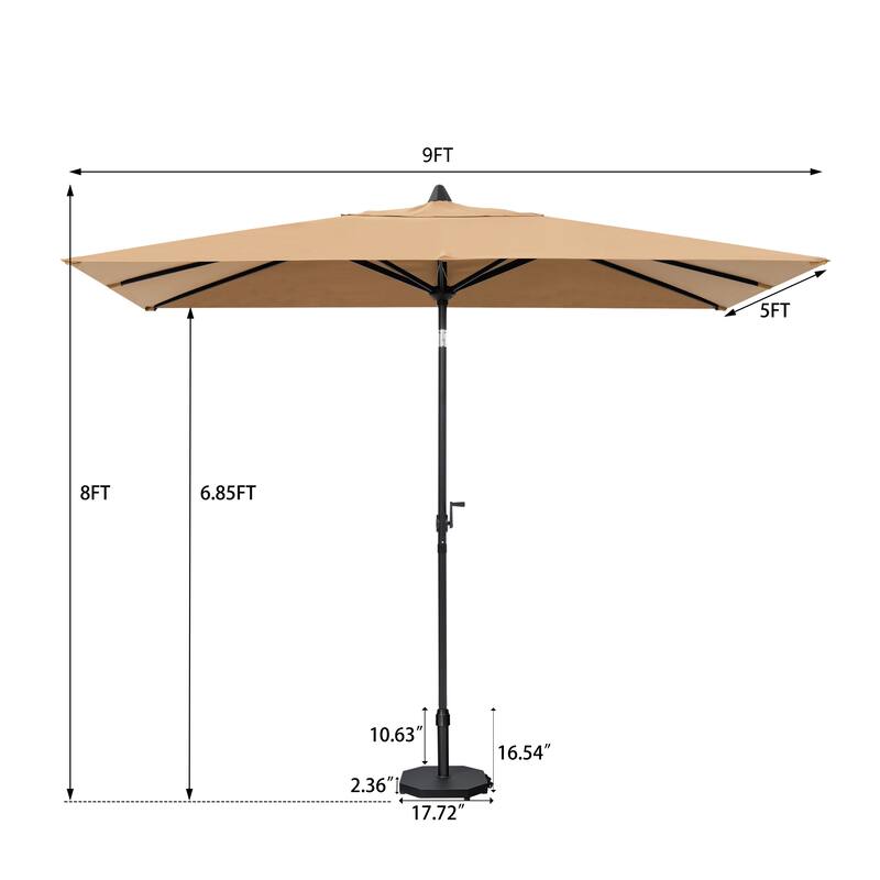 9 x 5 FT Outdoor Patio Rectangular Market Umbrella and Base Stand with Wheels