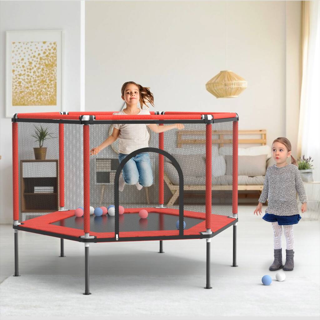 Hexagon Kids Backyard Trampoline with Trampoline with Safety Enclosure