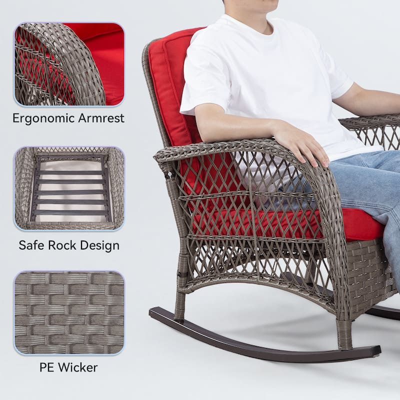 Cozywor Wicker Patio Outdoor Rocking Chair with Cushion