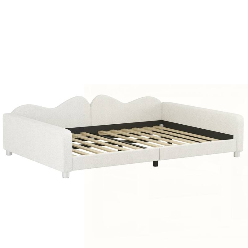 Upholstered Daybed, Sherpa Fabric Sofabed with Cloud-Shaped Backrest