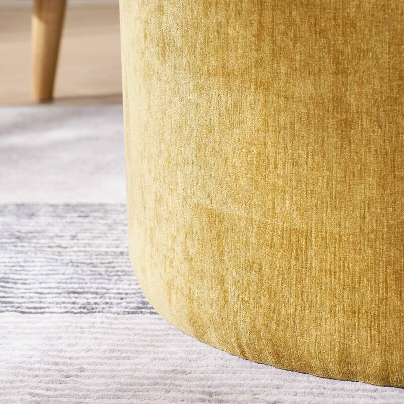 Roomfitters 2-Piece Round Chenille Storage Ottoman Set with Drum-Shaped Stool and MDF Top, Hidden Compartment