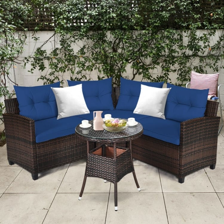 4 Pcs Furniture Patio Set Outdoor Wicker Sofa Set - 31.5" x 25.5" x 29" (L x W x H)