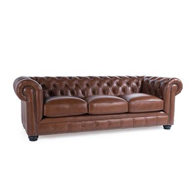 Copper Grove Kasama Chesterfield Chestnut Leather Sofa - 95"W x 40.5"D X 30.5"H