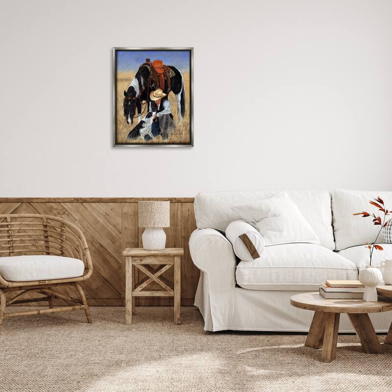 Stupell Cowboy with Dog & Horse Framed Floater Canvas Wall Art Design by Victoria Schultz