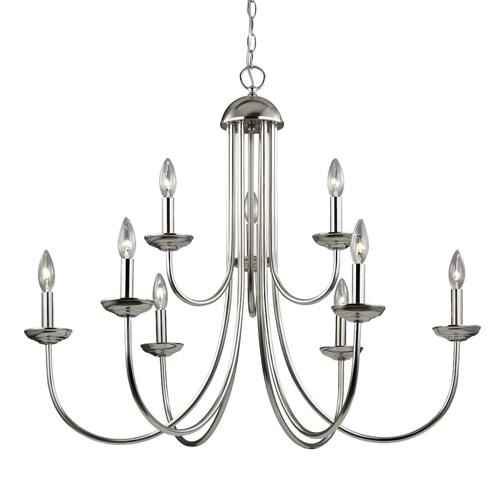 Montgomery 34-inch Wide 9-Light Chandelier in Brushed Nickel - 34in W x 34in D x 29in H