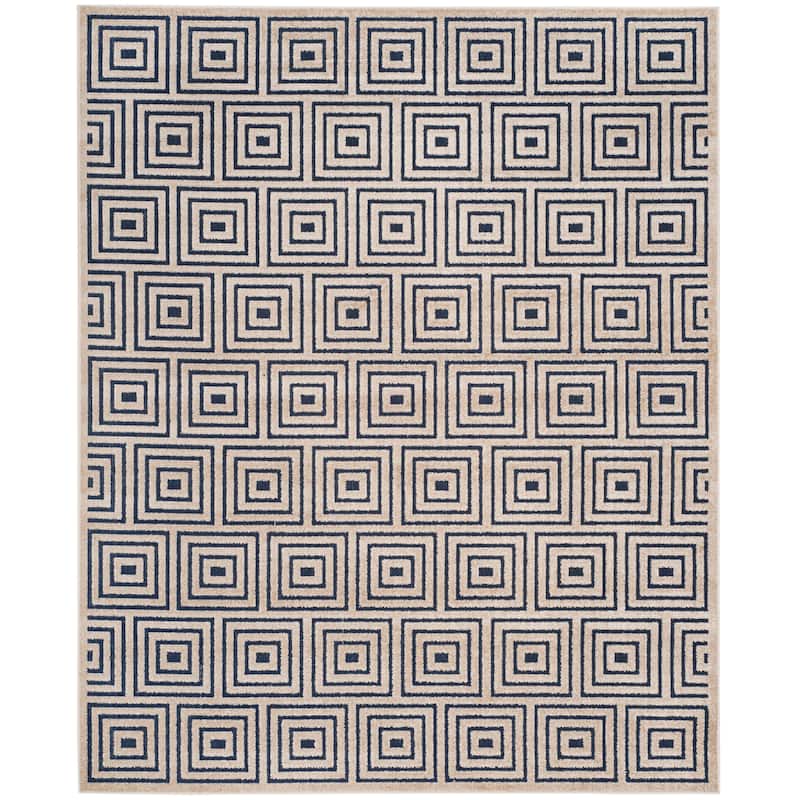 SAFAVIEH Cottage Burga Geometric Indoor/ Outdoor Patio Backyard Rug - 5'3" x 7'7" - Navy/Creme