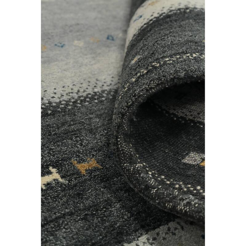 Hand Knotted Oriental 100% Wool Carpet Tribal Geometric Greys & Charcoal Gabbeh Area Rug - 7' 6'' X 5' 5''