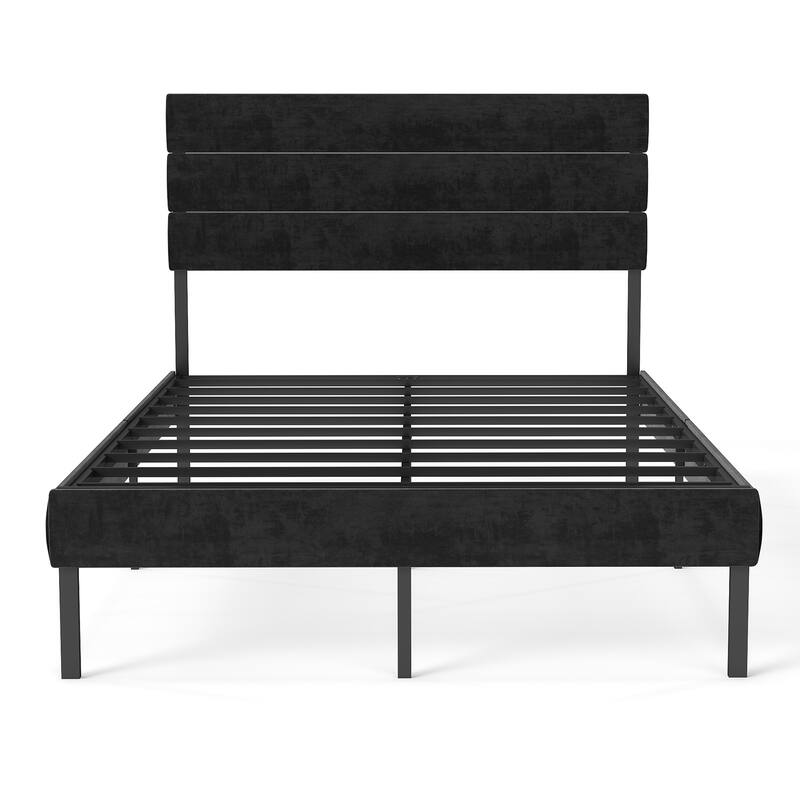 Full Size Upholstered Platform Bed Frame with 14'' Underbed Storage and Linen Headboard
