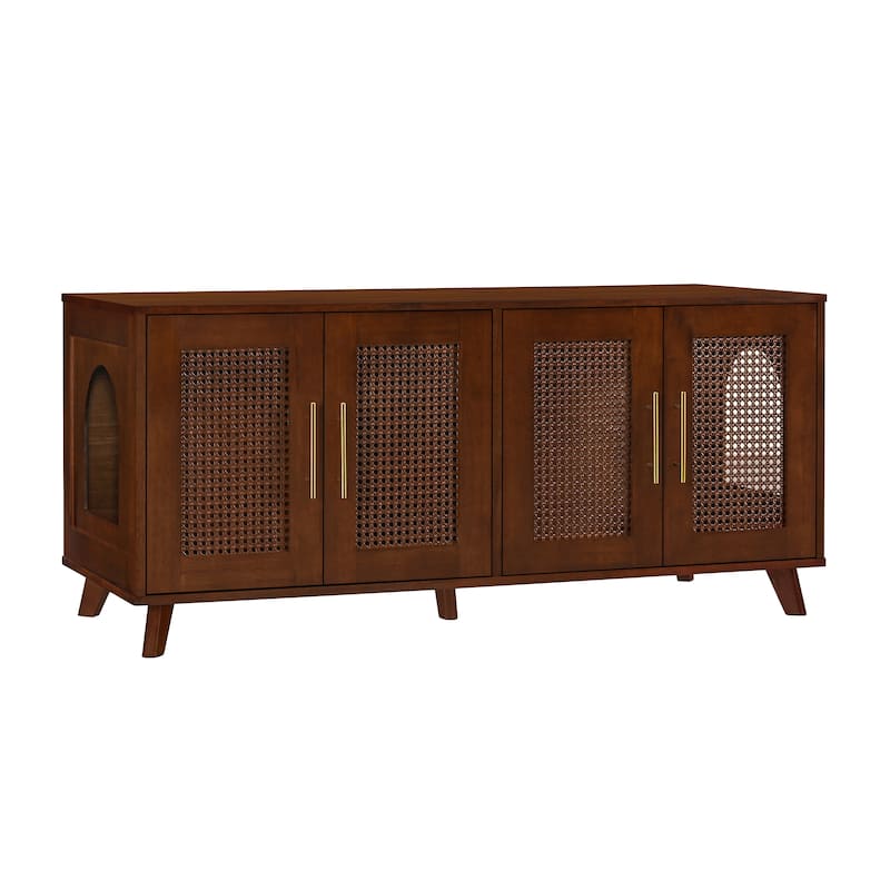 Christopher Knight Home - 47"W Rubber Wood Cat Cabinet with Rattan Doors & Cushion