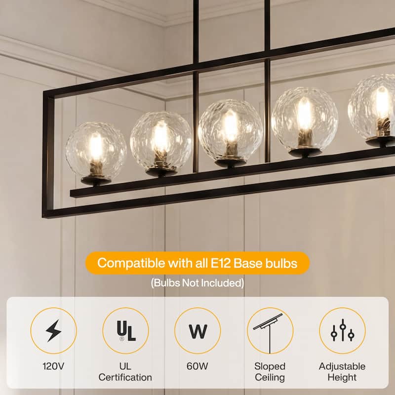 5-Light Linear Kitchen Island Chandelier, Adjustable Pendant Light - 39.4'' W × 5.1'' D × 53.5'' H