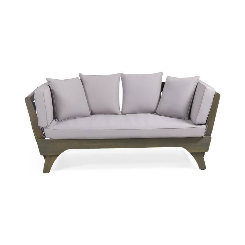 Flex Outdoor Daybed, 65 Inch, Acacia Wood, Gray Polyester Cushions