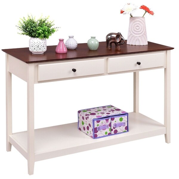 Shop White Wood 2-Drawer Console Sofa Table with Walnut ... (600 x 600 Pixel)