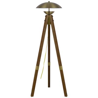 55" Brass Tripod Floor Lamp With Antiqued Brass Dome Shade - 18" x 18" x 60"
