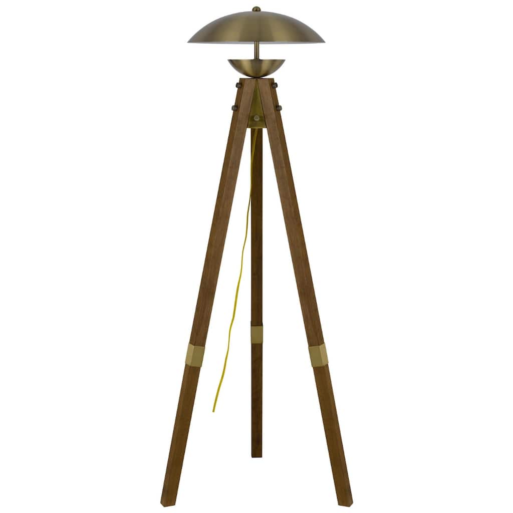 55" Brass Tripod Floor Lamp With Antiqued Brass Dome Shade - 18" x 18" x 60"