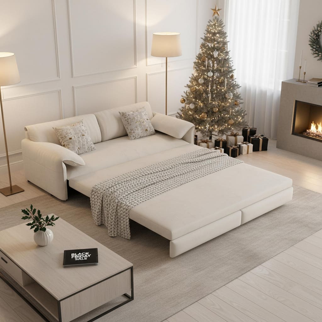 Homy Casa 3-in-1 Convertible Sofa Bed Queen Size Futon with Storage, Living Room, Bedroom, Black Friday Christmas Gift