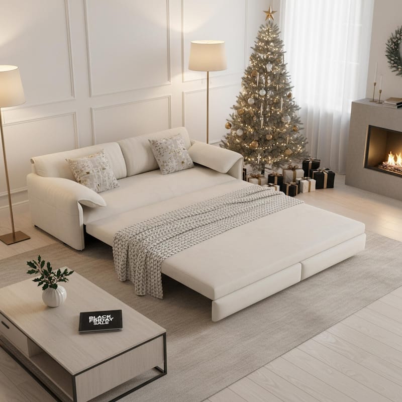 Homy Casa 66" Queen Pull-Out Sofa Bed with Storage, Velvet Loveseat