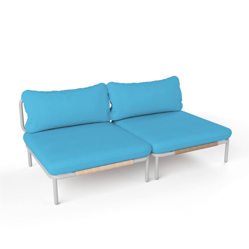Outdoor Patio Sectional Sofa Conversation Set Cushioned Free Combination Customizable Set - 2-Seater with 2 arms - Blue