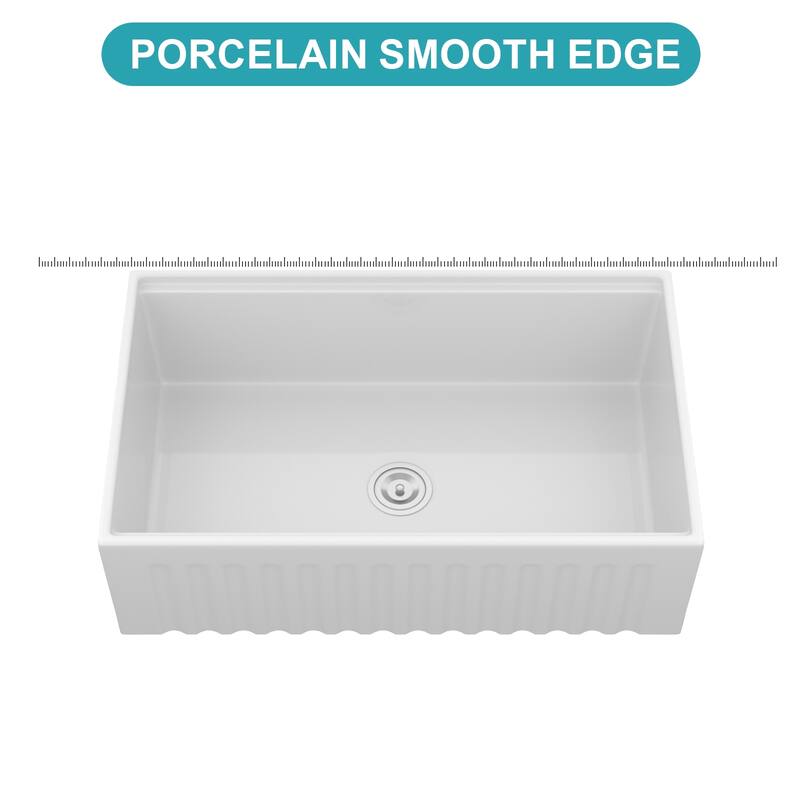33" White Farmhouse Kitchen Sink Workstation - White Porcelain Ceramic Sngle Bowl Reversible Design Kitchen Sink