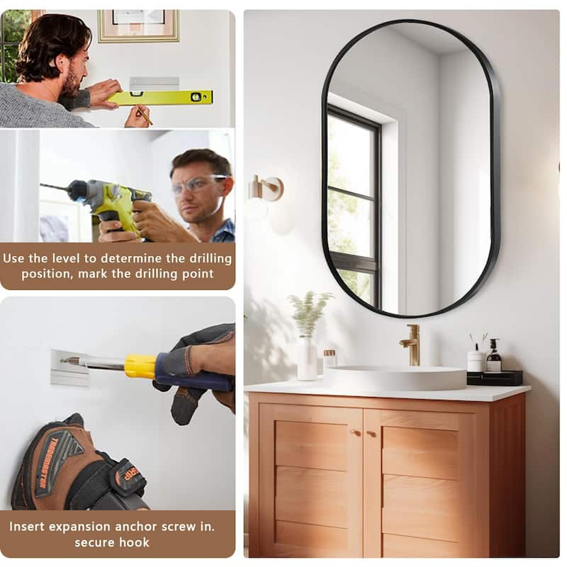 KIOTEE Oval Black Aluminum Alloy Framed French Cleat Mounted Wall Decor Bathroom Vanity Mirror with 5-Year Warranty