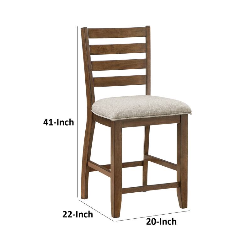 Trea 26 Inch Counter Height Chair, Ladder Back, Polyester, Cherry Brown