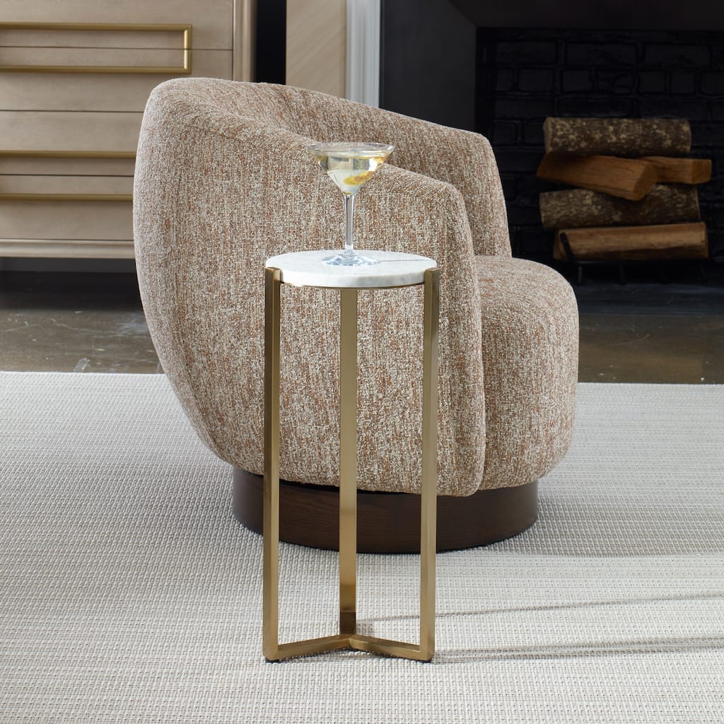 Marble Drink Table - 23" - Antique Brass Finish