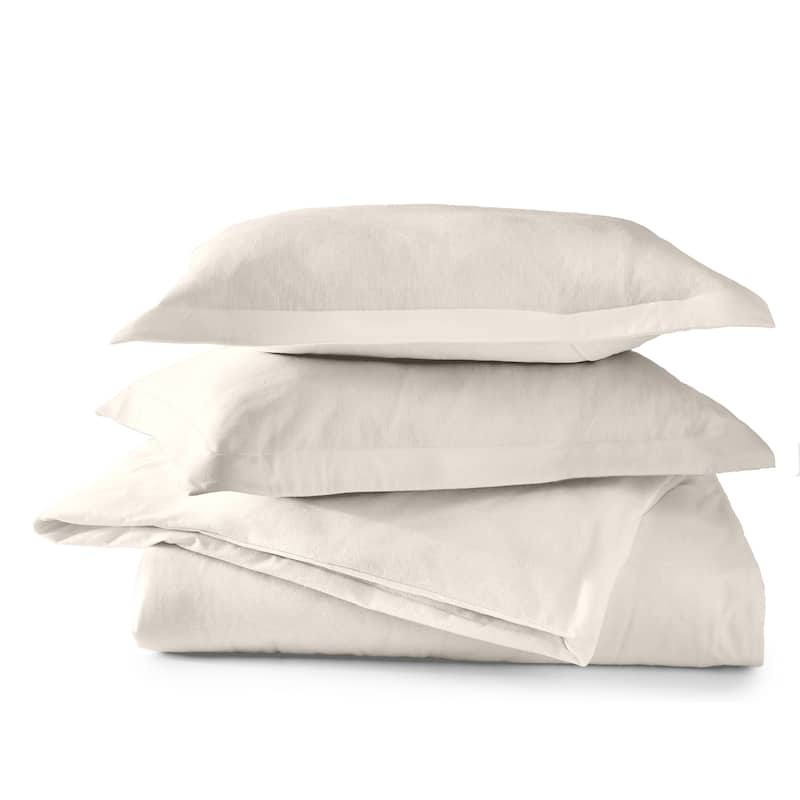 Dormisette Luxury German Flannel 3-piece Cotton Duvet Cover Set - Ivory - Queen