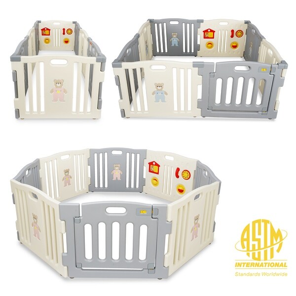 white and grey playpen