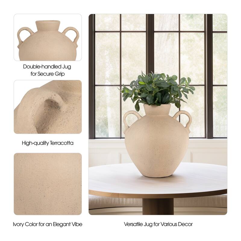 Sagebrook Home Terracotta, 17" Unique Jug With 2 Handles, Amphora, Textured, Durable/stylish item, Serenity/Mysterious