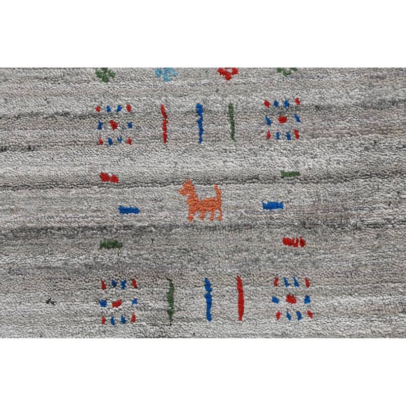 Silver Gray Tribal Gabbeh Indian Area Rug Handmade Wool Carpet - 7'11" x 9'10"