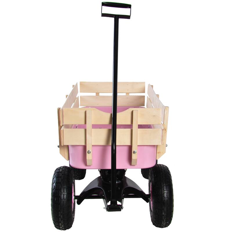 All Terrain Steel Outdoor Wagon with Wood Railing, Garden & Patio Seating Option