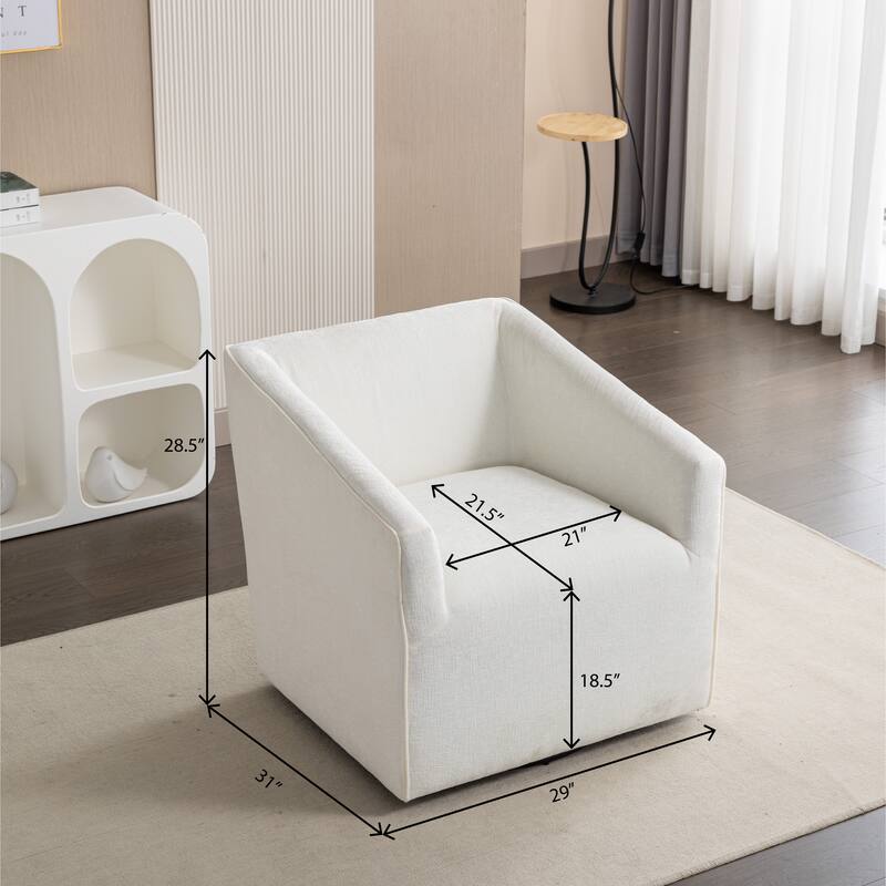 Modern 31" Chenille Upholstered Barrel Arm Chair with 360° Swivel and Round Metal Base