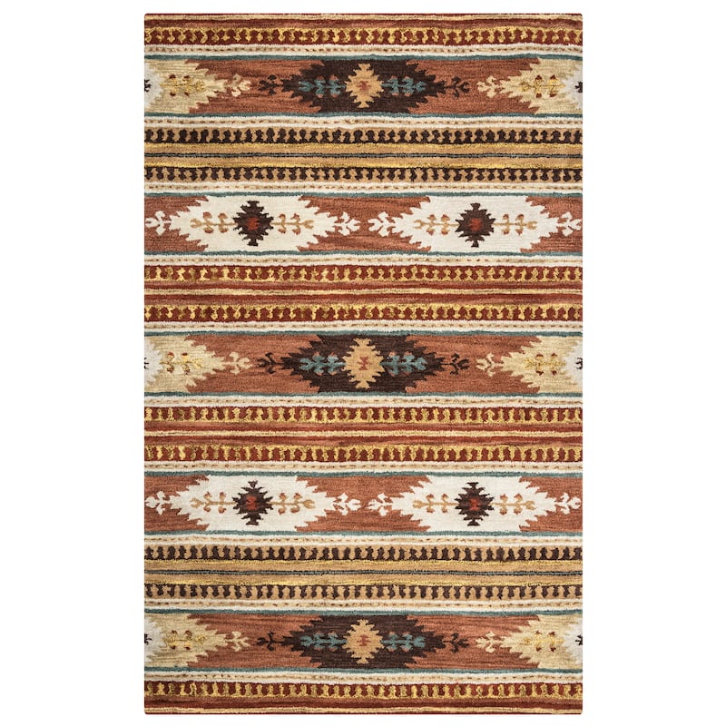 Alora Decor Ryder Rust, Tan, Ivory, and Grey Hand-tufted Wool Rug - 6'6" x 9'6" - Brown/Multi