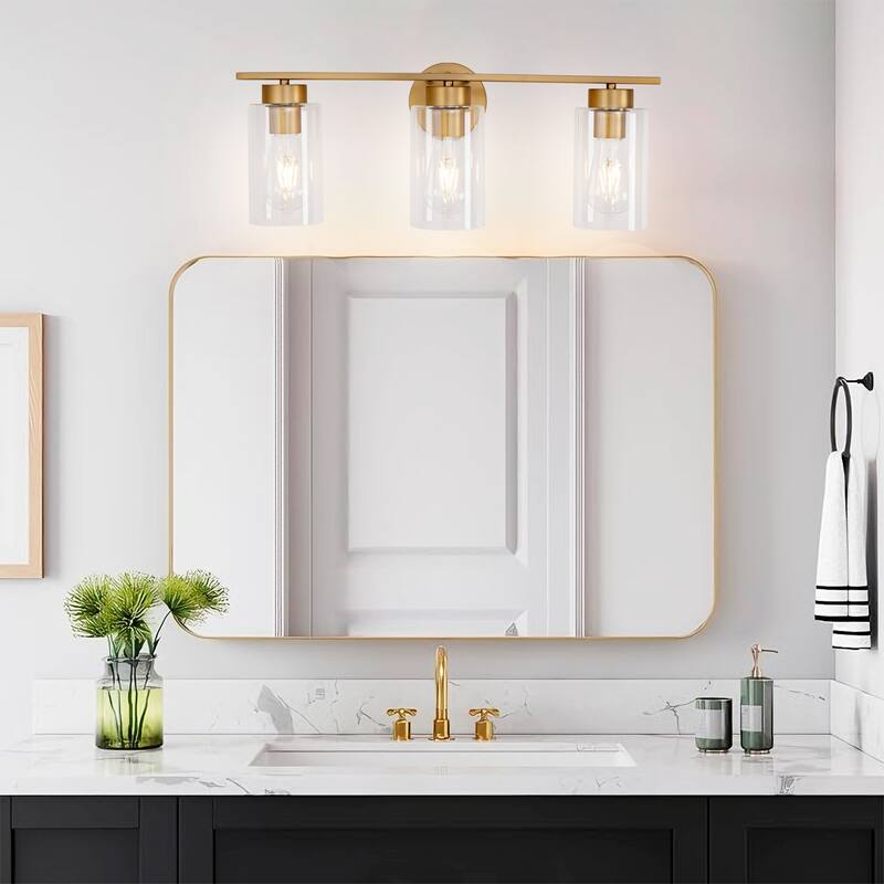 3-Light Vanity Lights, E26 Modern Bathroom Light Fixtures with Clear Glass Shade, Wall Lamps for Mirror Kitchen Hallway