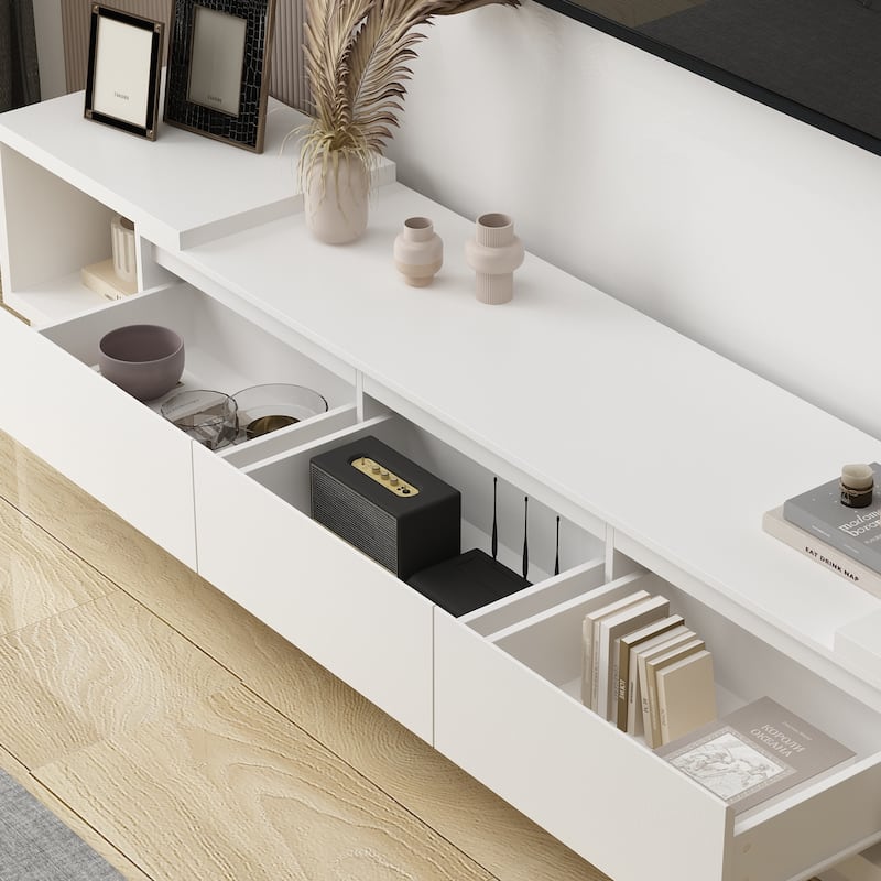 Modern Style Extendable TV Stand with 3Drawer White/Black 65.4"-106.3"