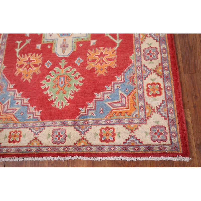 Geometric Kazak Accent Rug Hand-Knotted Traditional Wool Carpet - 3'5" x 5'2"