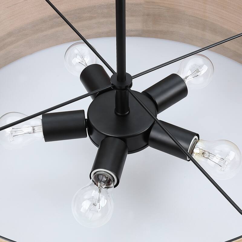 Breaux 5-Light Wood Veneer Drum Chandelier with Black Canopy - 24" Width