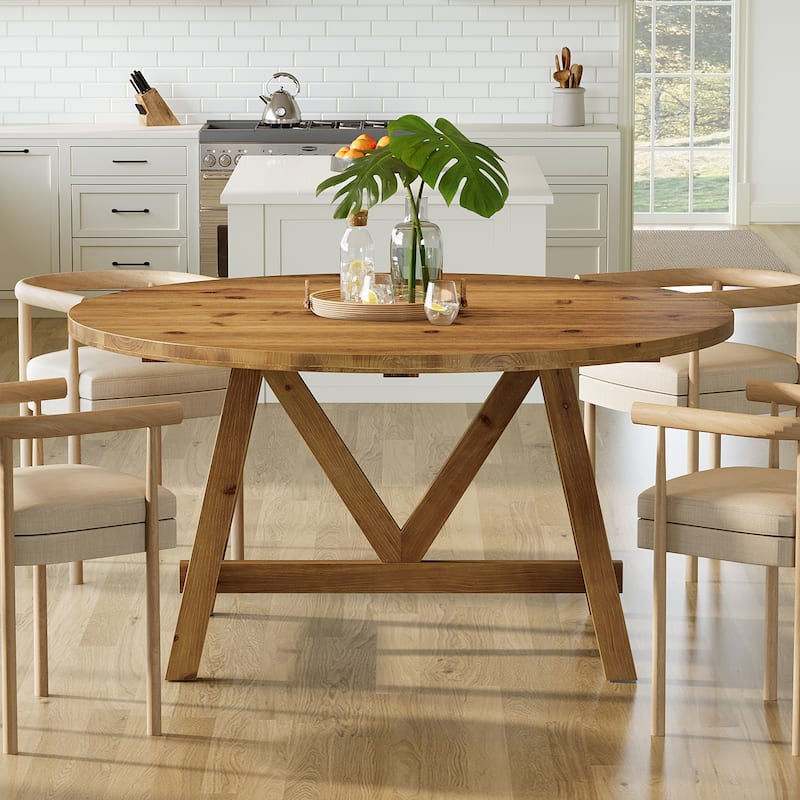 47 Inch Round Solid Wood Dining Table for 4-6, Farmhouse Kitchen Table - 47.24" D x 47.24" W x 29.53" H