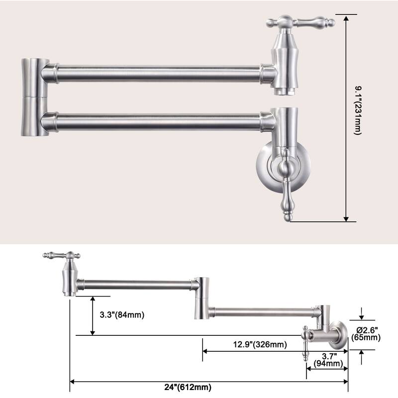 WOWOW Wall Mounted Pot Filler Faucet with Double Joint Swing Arms