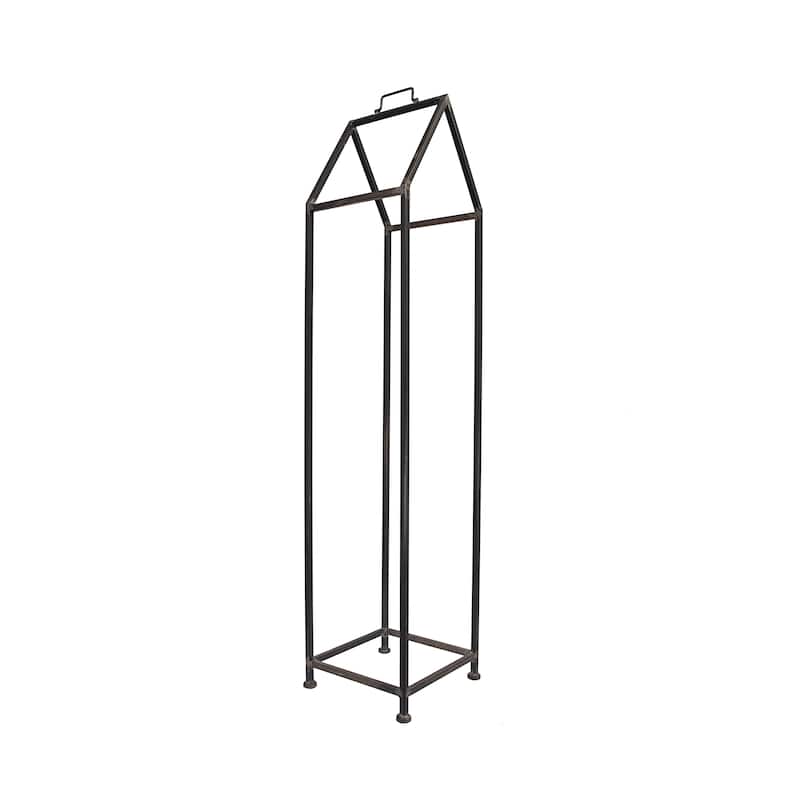 Metal House Shaped Fire Wood Holder with Handle - Black