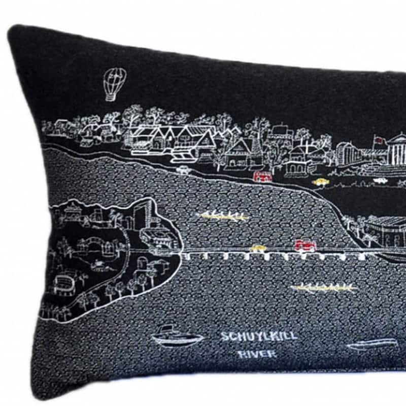 HomeRoots 46" Black Philadelphia Nighttime Skyline Lumbar Decorative Pillow