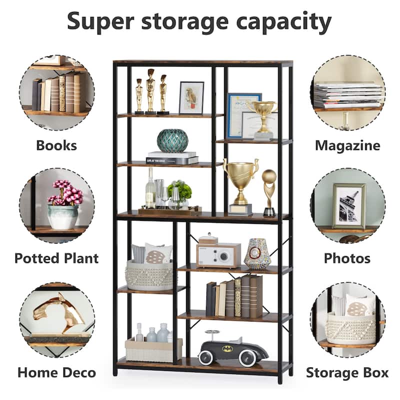 Industrial 8-Tier Large Bookshelf, Wood Etagere Bookcase, Book Shelving Units Storage Shelf, 79 Inches