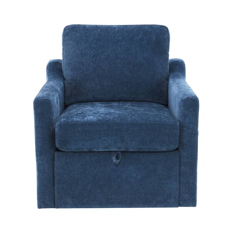 Chenille Swivel Accent Chair with USB/Type-C Charging, Book Pocket, and 360° Rotation