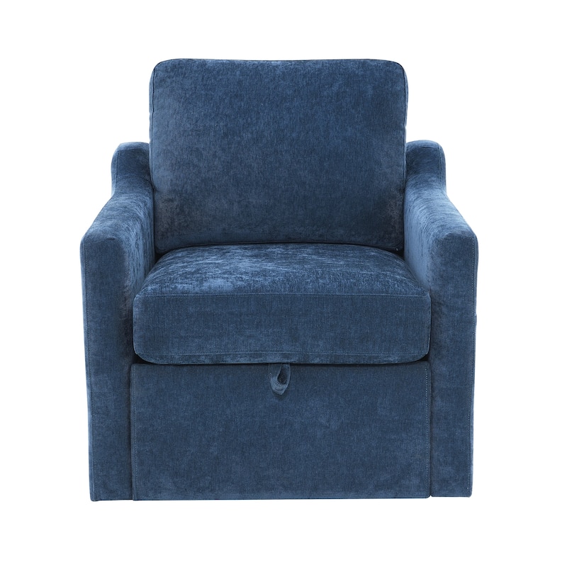 Swivel Arm Chair with Soft Chenille Fabric, Comfy Accent Chair, With USB+TYPE-C Charging and Book Pocket, 1 PC