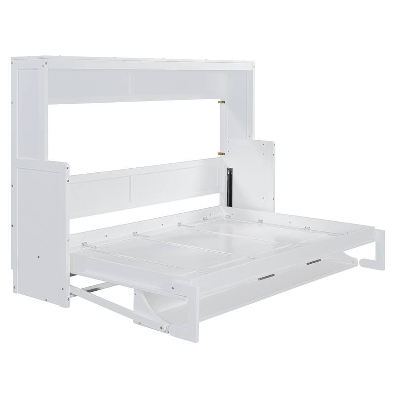 Full Murphy Bed with Hydraulic Lift, Folding Desk, and Built-In Storage - Space-Saving Solution for Modern Living