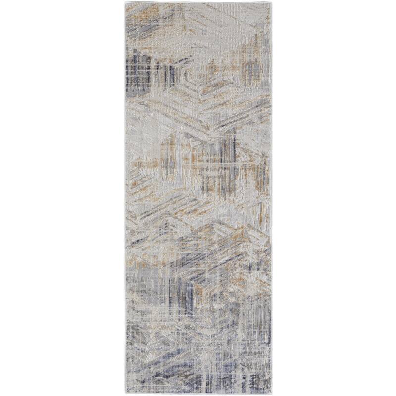 Wuxej Power Loomed Distressed Abstract Modern Non Skid Area Rug By HomeRoots - 10' Runner