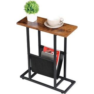 Small Table With Magazine Rack Slim Metal Frame Side Table with Magazine Holder and Hidden Storage for ...