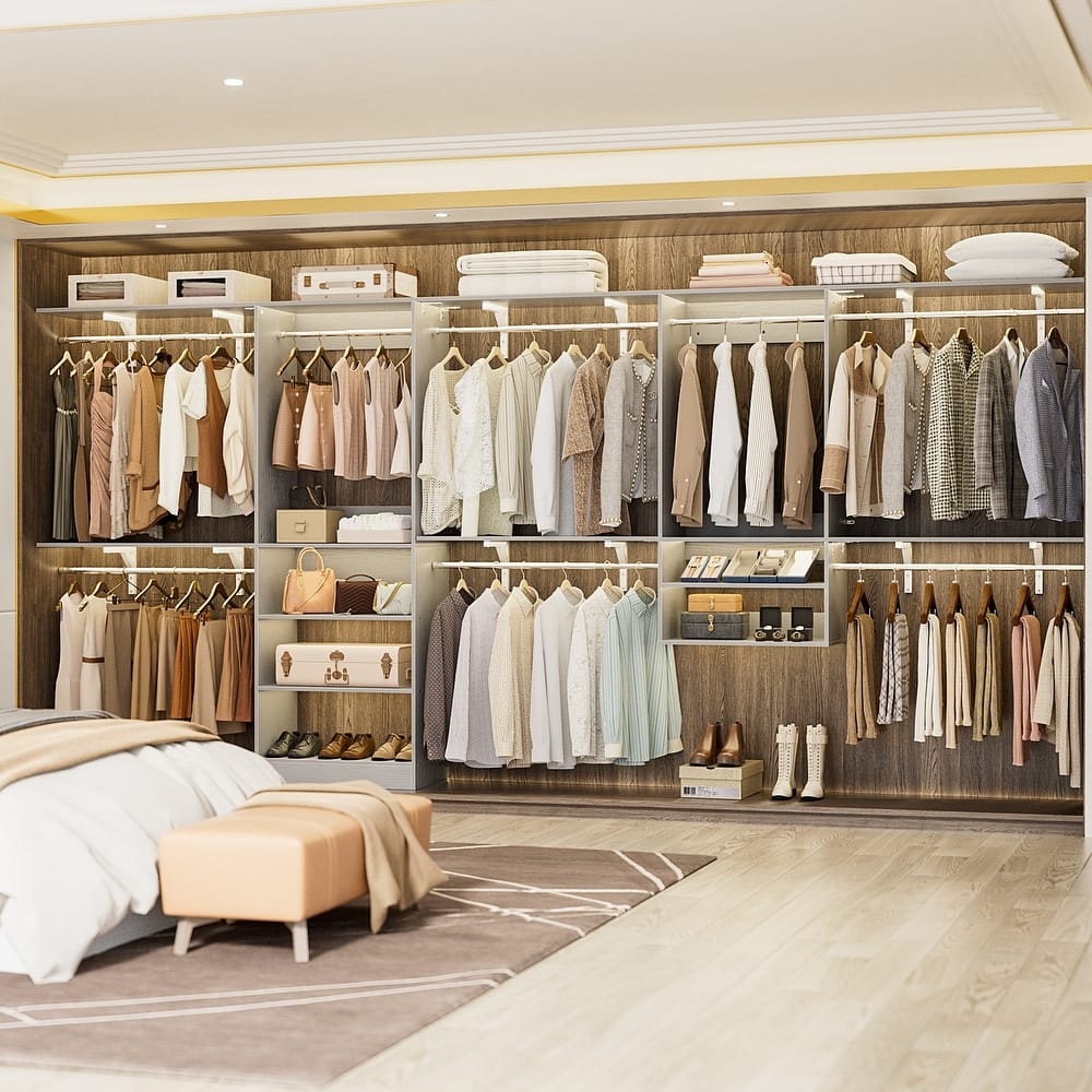 154'' Closet System with 8 Hanging Rods & 6 Shelf Towers, Adjustable Walk-in Closet Organizer, Load 1400 lbs, Cut to Fit