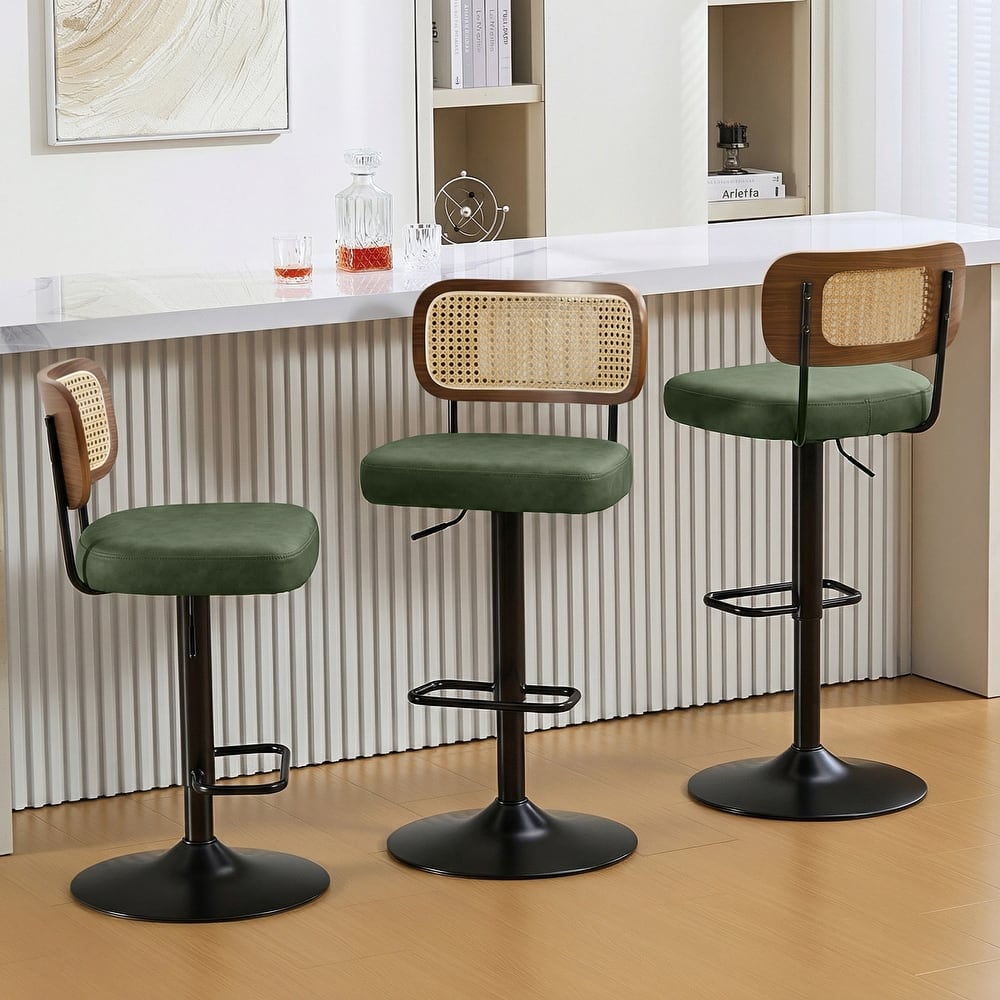 Adjustable Height Swivel Bar Stools with Back and Footrest - 17.7"W x 15.75"D x 35"-42.9"H