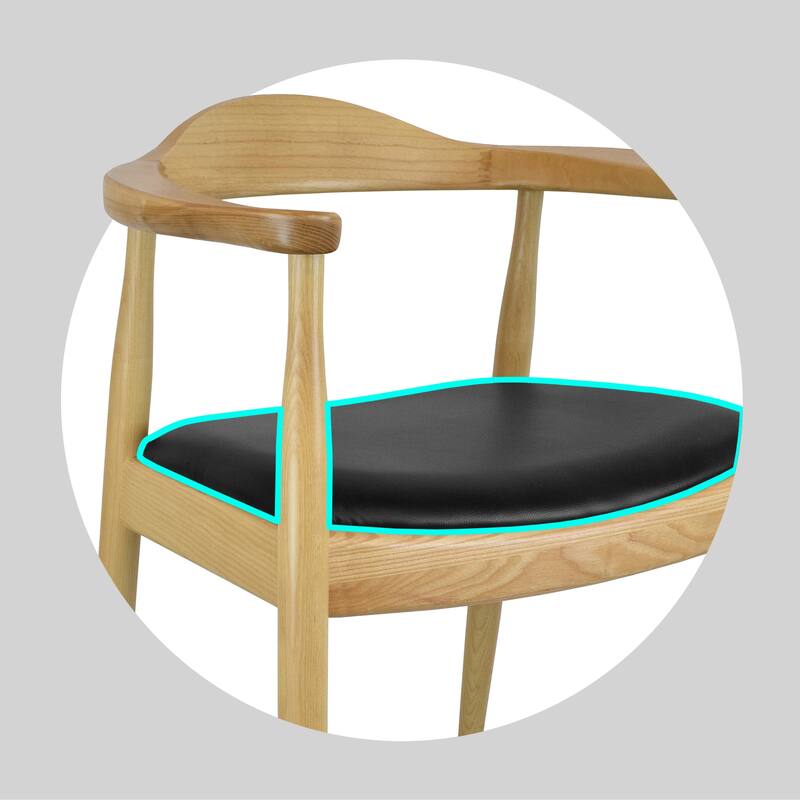 Wooden Farmhouse Dining Chair | PU Leather Cushion Seat | Modern Accent Kennedy Armchair for Kitchen Dining Room or Office