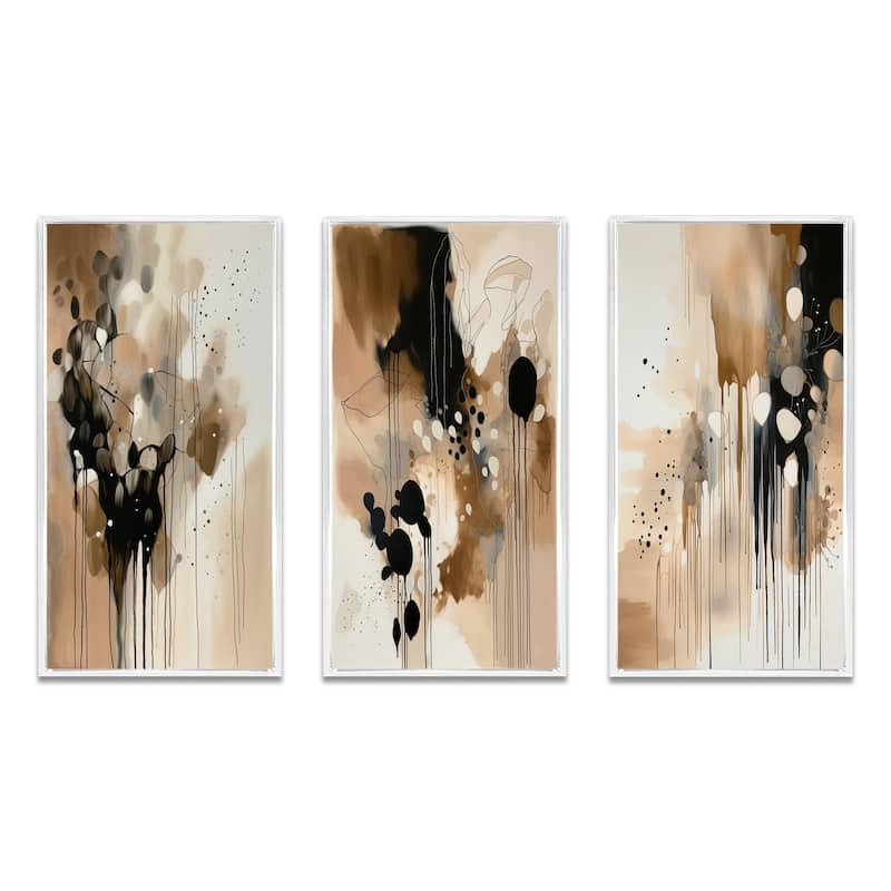 Designart "Brown Mindful Abstraction III" Abstract Framed Wall Art Set Of 3 Frame Gallery Wall Set For Home Decor